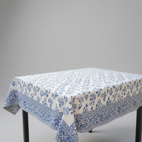 Nappe Moderne Bleue à Motifs Floraux Imprimés, 100% Coton, Faite à la Main, Lavable, Personnalisable, pour Table à Manger, Hôtel, Restaurant, Mariage, Fête
