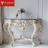 Table d'entrée en marbre de style rococo français, table sculptée en bois massif de style cour européenne, table de vue pour entrée de villa