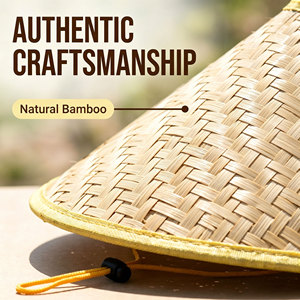 Chapeau de pêcheur vietnamien personnalisé en paille, bambou et rotin, fait main, avec cordon réglable, unisexe, pour l'extérieur, décontracté, été, pour adulte - Product Image 4