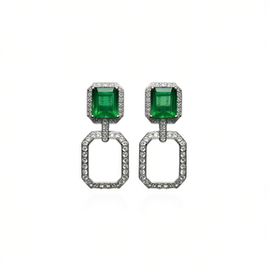 Pendientes Colgantes Bvlgari con Corte Esmeralda, Oro Blanco, Engaste de Diamantes en Bisel, Joyería Geométrica de Lujo para Mujer, Ideal para Fiestas - Product Image 1