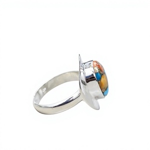 Bague artisanale en cuivre et turquoise, argent sterling 925 massif, cabochon, style occidental bohème, bijou en forme de goutte d'eau - Product Image 2