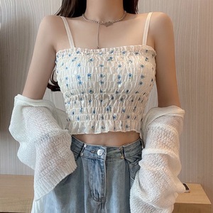 New Style Women's Short Floral <strong>Camisole</strong> <strong>Top</strong> with Built-In <strong>Bra</strong> Pads Ruffled Inner Layer Wrap-Around Design - Product Image 2