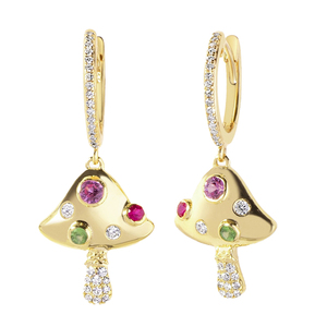 أقراط هوجي من الفضة عيار 14 قيراط ذهبية بقوس قزح وأقراط من الزركون غير تقليدي هدية - Product Image 1