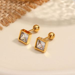 EH278 Stainless Steel Screw <b>Back</b> <b>Earrings</b> Sleep Free 18k Gold Plated Enamel Kitty Zircon Stud <b>Earrings</b> for Girls Gift - Product Image 3