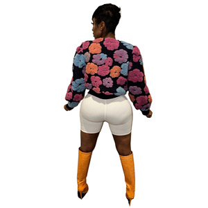 2023 hiver printemps haute qualité élégant laine recadrée <span class=keywords><strong>veste</strong></span> élégant 3D fleur Bomber manteaux et vestes en <span class=keywords><strong>velours</strong></span> côtelé pour femmes - Product Image 6