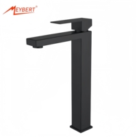 Robinet de lavabo haut en acier inoxydable 304 noir mat, monotrou, à poser sur le comptoir, mitigeur chaud/froid à poignée unique pour salle de bain