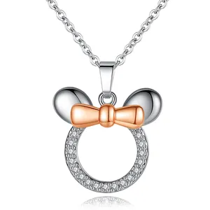 Mode Lucu Mickey Minnie Liontin Kalung untuk Wanita Kartun Rose Gold dan Zircon Mimpi Cinta Perhiasan Grosir