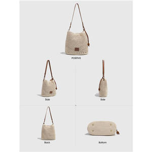 กระเป๋าโท้ทผู้หญิงดีไซน์ใหม่ หนัง PU ทอแบบโปร่ง บุโพลีเอสเตอร์ แฟชั่นกระเป๋าชายหาด ปิดด้วยกระดุม สะพายไหล่เดียวหรือสะพายใต้วงแขนได้ - Product Image 4