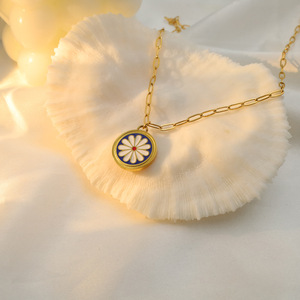 Daisy Petal Pendant <b>Necklace</b> Gold Plated <b>Titanium</b> Steel Colorfast Everyday Wear Unisex - Product Image 1