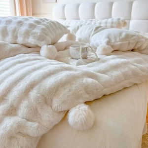 Hot Bán Dày Kích Thước Trung Bình Duvet Bìa Mềm Tấm Ga Giường Vỏ Gối Cho Nữ Hoàng Giường Gia Đình Phòng Bong Bóng <span class=keywords><strong>Flannel</strong></span> 4-Mảnh Bộ Đồ Giường Bộ - Product Image 3