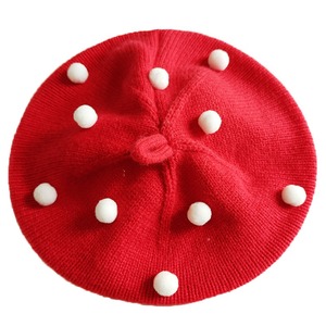 Bonnet tricoté style béret Pom Dot en acrylique chaud, forme champignon, pour jeunes filles, collection automne-hiver - Product Image 6