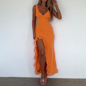 Vestido sexy informal de gasa con cuello en V y abertura para mujer, vestido de vacaciones para mujer, vestido con tirantes para mujer - Product Image 3