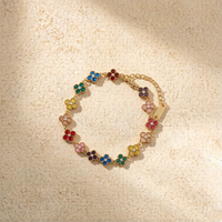 Ensemble collier et bracelet tennis trèfle à quatre feuilles multicolore en cristal, style luxe léger, pour femme