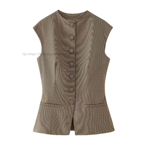 Nuevo Chaleco sin Mangas con Botones a Cuadros, Corte Ajustado, para Uso Diario, Moda Femenina - Product Image 3