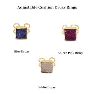 Queen Pink Druzy <b>Square</b> Gemstone Ring Handmade <b>Adjustable</b> Gold Plated Agate Druzy Ring Unique Designer Jewelry - Product Image 2