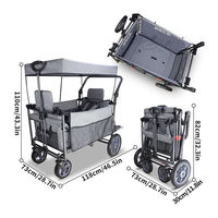 CHENYUE Chariot pliable pour enfants à 2 places avec auvent, cadre en acier Oxford 600D, poussette-chariot à pousser et à tirer