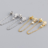 Luxus Stil Frauen Geschenk idee Schmuck 925 Sterling Silber Fine CZ Flower Ohr stecker mit Kette Quaste