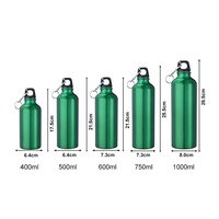 Bouteilles d'eau de sport en aluminium personnalisables en gros, 400 ml/500 ml/600 ml/750 ml, à paroi simple, avec mousquetons et couvercles à vis portables