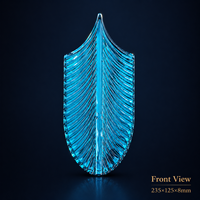 Cloison décorative artistique en verre bleu de luxe avec motifs plumeux pour hall d'hôtel et projets commerciaux