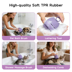 Brosse en silicone 2 en 1 pour bain et massage pour animaux de compagnie-<span class=keywords><strong>Outil</strong></span> de toilettage mignon en forme de chat pour chiens et chats, nettoyage en profondeur et massage apaisant - Product Image 6