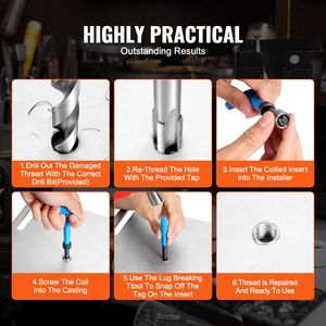 DB vente en gros 131 pièces SAE outil Helicoil Kit de réparation de filetage 1/4 5/16 3/8 7/16 1/2 UNC pour l'entretien et la réparation de véhicules - Product Image 4