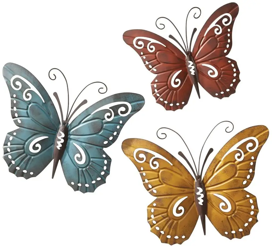 HOME DECOR METAL PAPILLON ART MURAL 3 PIÈCES EN SET