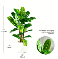 80 Zoll Künstlicher Bananenbaum mit weißem Kugelpflanzgefäß, umweltfreundliche, echt anfühlende Blätter, tropische Palme für Innenräume, Heimdekoration, Hochzeitspflanzen