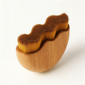 Brosse plate de massage lymphatique en forme de vague, manche en bois naturel, poils synthétiques, brosse pour sculpter le visage, anti-gonflement - Product Image 4