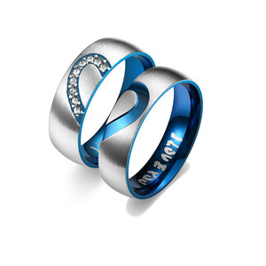 Anello di coppia di diamanti con diamanti Europa e Stati Uniti nuovo anello in acciaio inossidabile a forma di diamante - Product Image 1