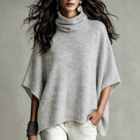 Pull en maille ample style cape pour femme, col roulé, décontracté et polyvalent, idéal comme vêtement d'extérieur ou chemisier, pour site web indépendant