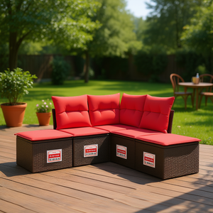 Set Divano da Esterno in Polyrattan Marrone 5 Pezzi, Arredamento da Giardino Durevole dal Design Contemporaneo, Sedute Moderne per 5 Persone - Product Image 2