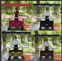Chariot pliant robuste de 420 L de haute qualité, réglable en hauteur sur 4 positions, avec auvent rose et roues larges, idéal pour le camping et les chariots de vente.
