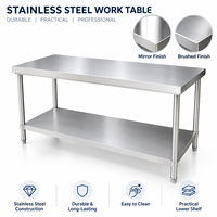 Table de travail de cuisine en acier inoxydable commercial avec étagère de rangement, table de préparation de qualité alimentaire pour restaurant, hôtel, restauration, utilisation en cuisine