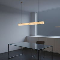 Lustre en marbre naturel à prisme lumineux pour plafond haut, idéal pour restaurant, villa, bar – Suspension longue à motif lumineux