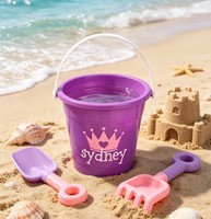 Secchiello da Spiaggia per Bambini Certificato BSCI, Ecologico, in PP Trasparente, Capacità 3L, con Paletta e Logo a Colori