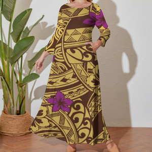 <span class=keywords><strong>Abito</strong></span> taglie forti con stampa rossa in stile tropicale hawiano e maniche lunghe - Product Image 5