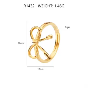 FOXI fashion jewelry adjustable ring bowknot yellow gold plated cute bow rings for women and girl