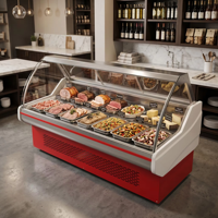 Vitrine réfrigérée professionnelle pour charcuterie avec porte arrière, refroidissement direct et verre panoramique pour supermarché commercial et délicatessen