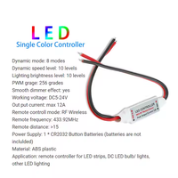 Mini controlador LED de un solo color DC 5V 12V 24V 12A atenuador y control remoto inalámbrico RF de 11 teclas para tira de luz PWM de voltaje constante 1CH