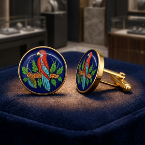 Mayrabygungun Jaipur Inspired Handcrafted Bird Brass <b>Cufflinks</b> | Exquisite Kingfisher Pink Blossom Design Unisex Birthday Party - Product Image 5