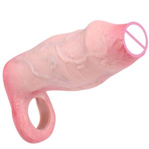 Funda realista para pene, dildo hueco de extremo abierto, anillos flexibles para pene, funda para pene con anillo, juguetes sexuales para agrandamiento de pene para hombres - Product Image 3