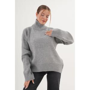 Pull en maille à col roulé gris pour femme, manches longues, décontracté, anti-boulochage, épais et chaud pour l'hiver - Product Image 3