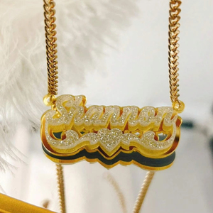 Gioielli per Bambini Duoying, Collana Personalizzata con Nome in Acrilico 3D a Forma di Cuore Dorato - Product Image 5
