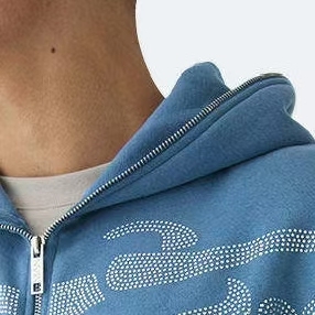 Felpa con Cappuccio da Uomo Stile Streetwear, Ampia con Zip e Motivo Scheletro in Strass, in Cotone, Personalizzabile, Moda Primavera Autunno - Product Image 4
