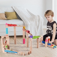 Jeu de blocs de construction en bois avec piste à billes pour enfants, jouet éducatif pour garçons et filles, développe l'intelligence avec glissière de pipeline à assembler