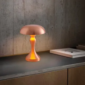 Retro Led Mid Century Mushroom Table Lamp Touch Dimmable Cordless Metal Table Lamp Bar Bedroom Rechargeable Lamp