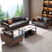Ensemble de canapés de bureau en cuir véritable italien de luxe, canapé modulaire en cuir, combinaison table et canapé pour réception d'entreprise