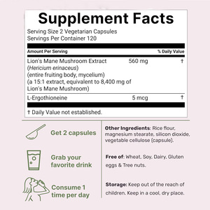 Professional 8400mg L Ergothioneine Capsules OEM Gluten Free Mushroom Extract <b>Antioxidant</b> Joint Support Liver <b>Health</b> <b>Supplements</b> - Product Image 2