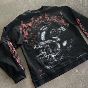 T-shirt à manches longues en coton lourd à double couche, personnalisé, surdimensionné, style hip-hop, streetwear, impression numérique sur le col - Product Image 2