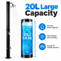 Douche solaire extérieure 20L en PVC+ABS, colonne de douche pour piscine, jardin, plage, parc aquatique, OEM ODM